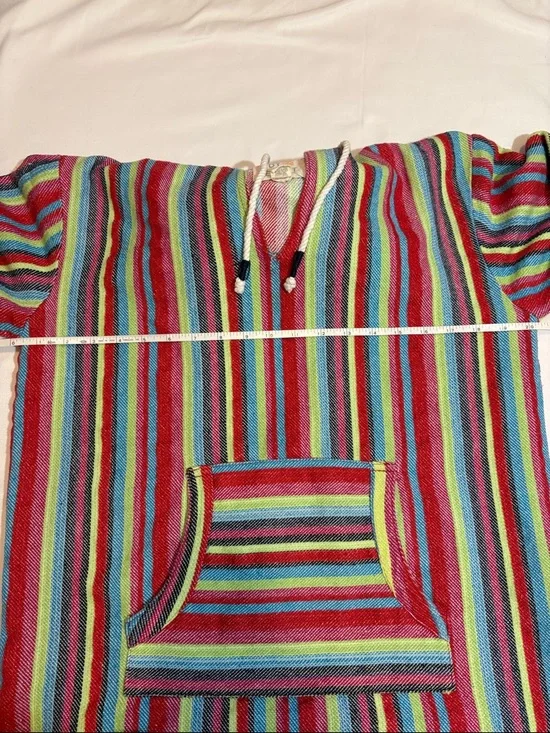 Colorful Stripe Baja Hoodie Beach Blanket Drug Rug Rag Style 100% Cotton Swim, L - Picture 4 of 6